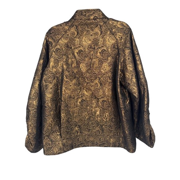 Per Se By Carlisle Jacket Gold brocade Size12 Zipper Front Ruched Sleeves women - Picture 4 of 5